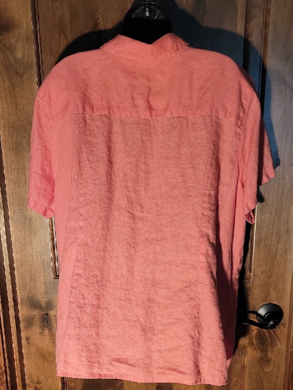 L.L. Bean Coral Linen Blouse - Short-Sleeve Button-Down Shirt. - Picture 2 of 3
